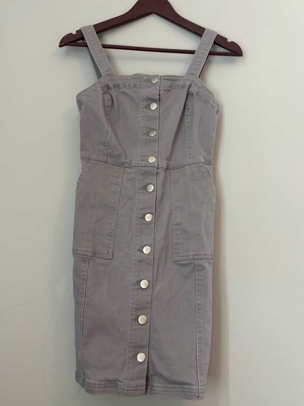 Thread & Supply XS Graphite Button Dress, Denim w/ Pockets - Utility Cargo Style